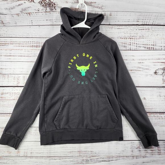 Under Armour Project Rock Hoodie Youth Large Gray First One In Last One Out Loos - Picture 1 of 9